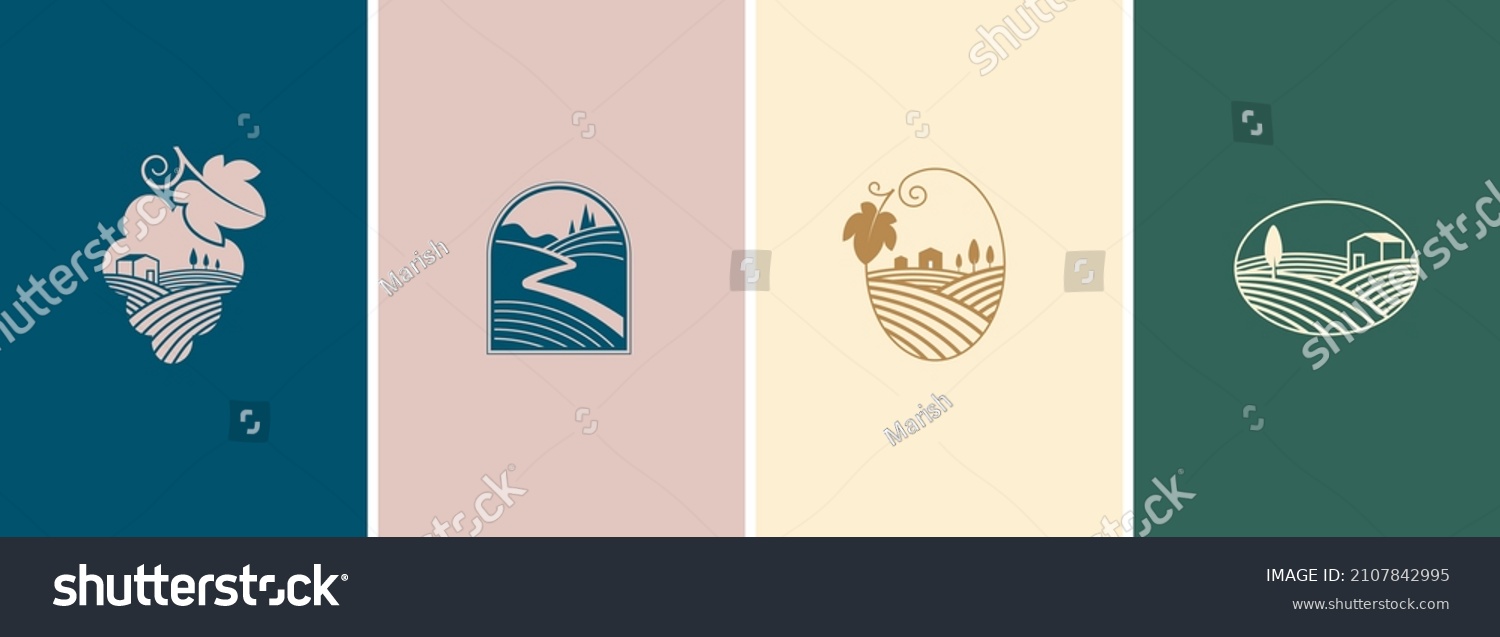 Wine  vineyard  organic natural winery logo collection. Vineyard field and grapes symbols and icons 