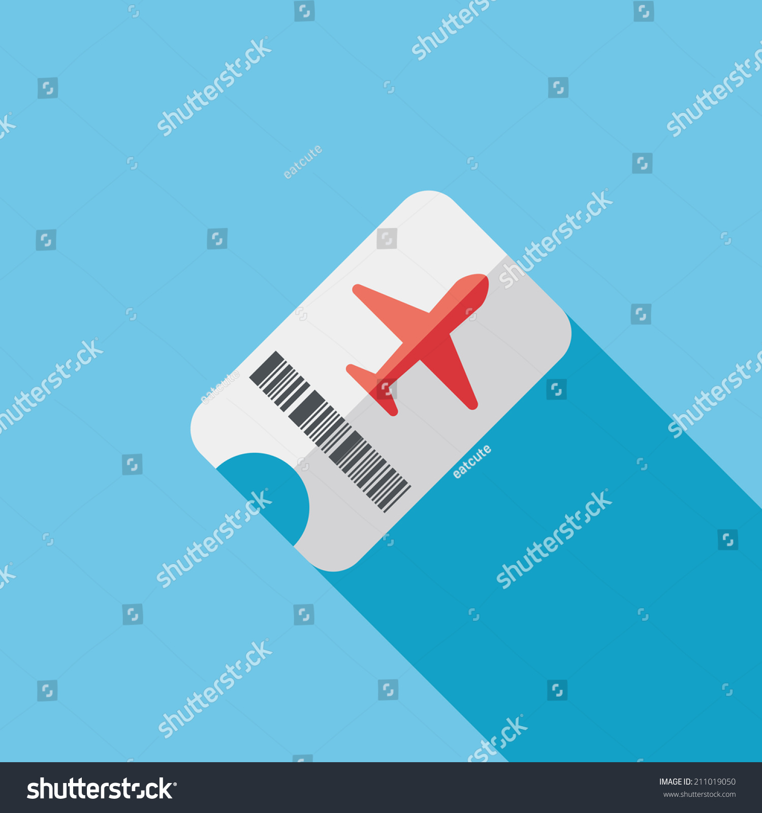 Air ticket flat icon with long shadow