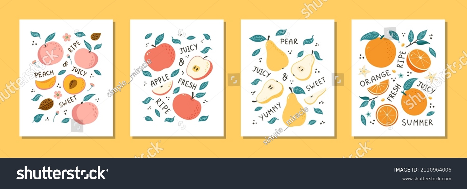 Hand Drawn Fruits Still Life Set. Doodle style fruits illustrations for poster  banner  background  market label  logo  postcard  sticker  menu  food package design and decoration