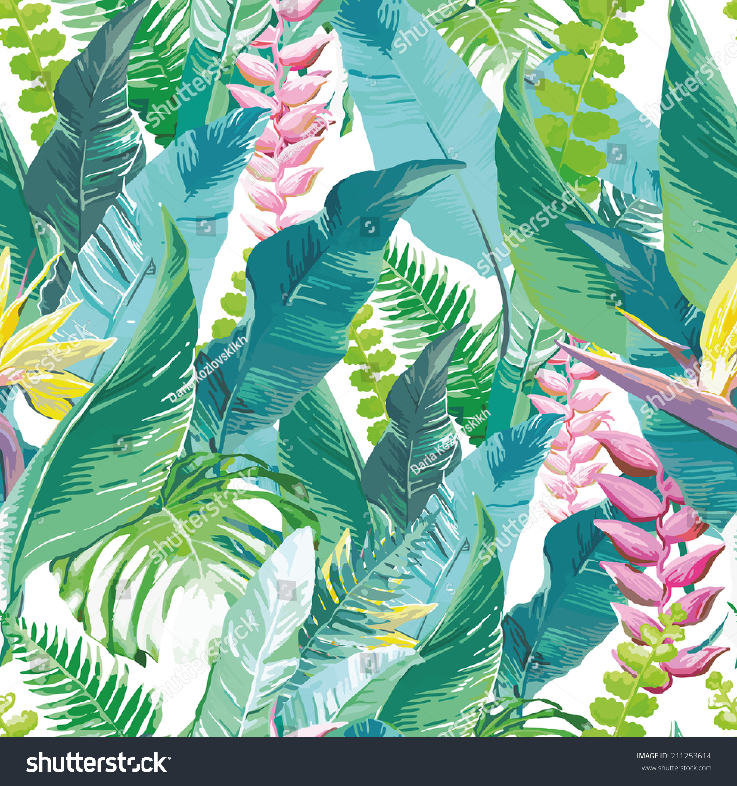 exotic flowers and leaves