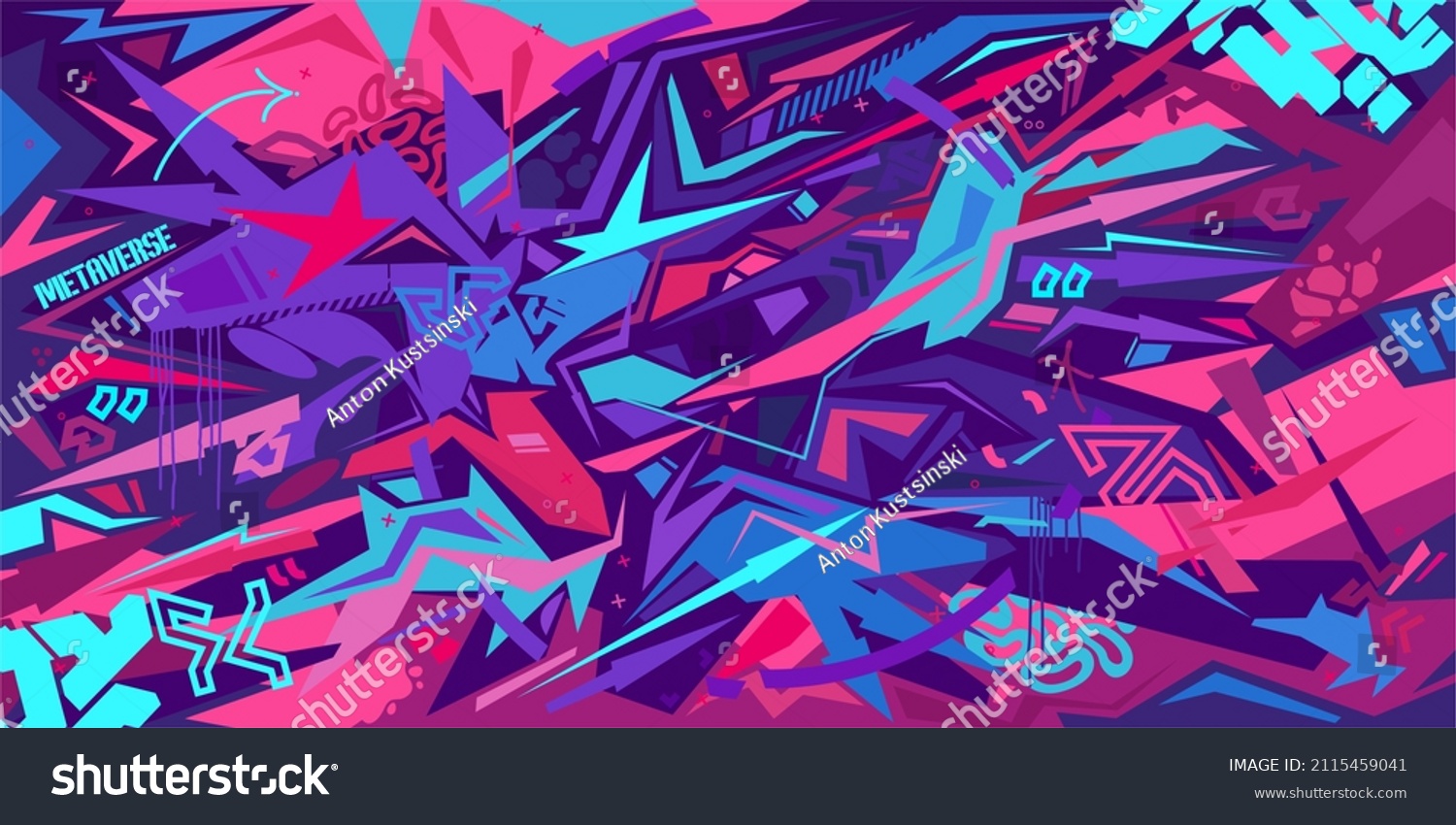Metaverse Cyber Colorful Abstract Urban Street Art Graffiti Style Vector Illustration Template Background