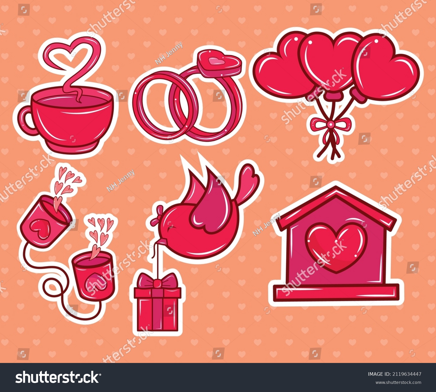 Romantic Lovely Valentine’s Day Elements and stickers set. Cartoon style sticker. Love stickers vector set for Valentine’s Day. Valentine's day sticker in kawaii style.