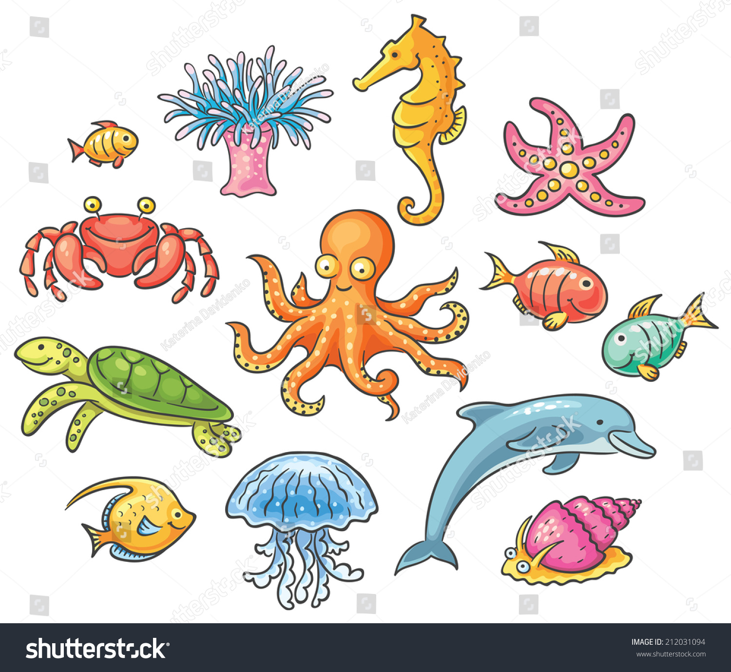 Set of cartoon sea animals_站酷海洛_正版图片_视频_字体_音乐素材交易平台_站酷旗下品牌