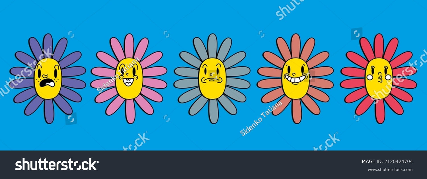 Retro 30s cartoon and comics characters faces. Traditional mascot emotions stickers. Vintage characters for trending illustration.