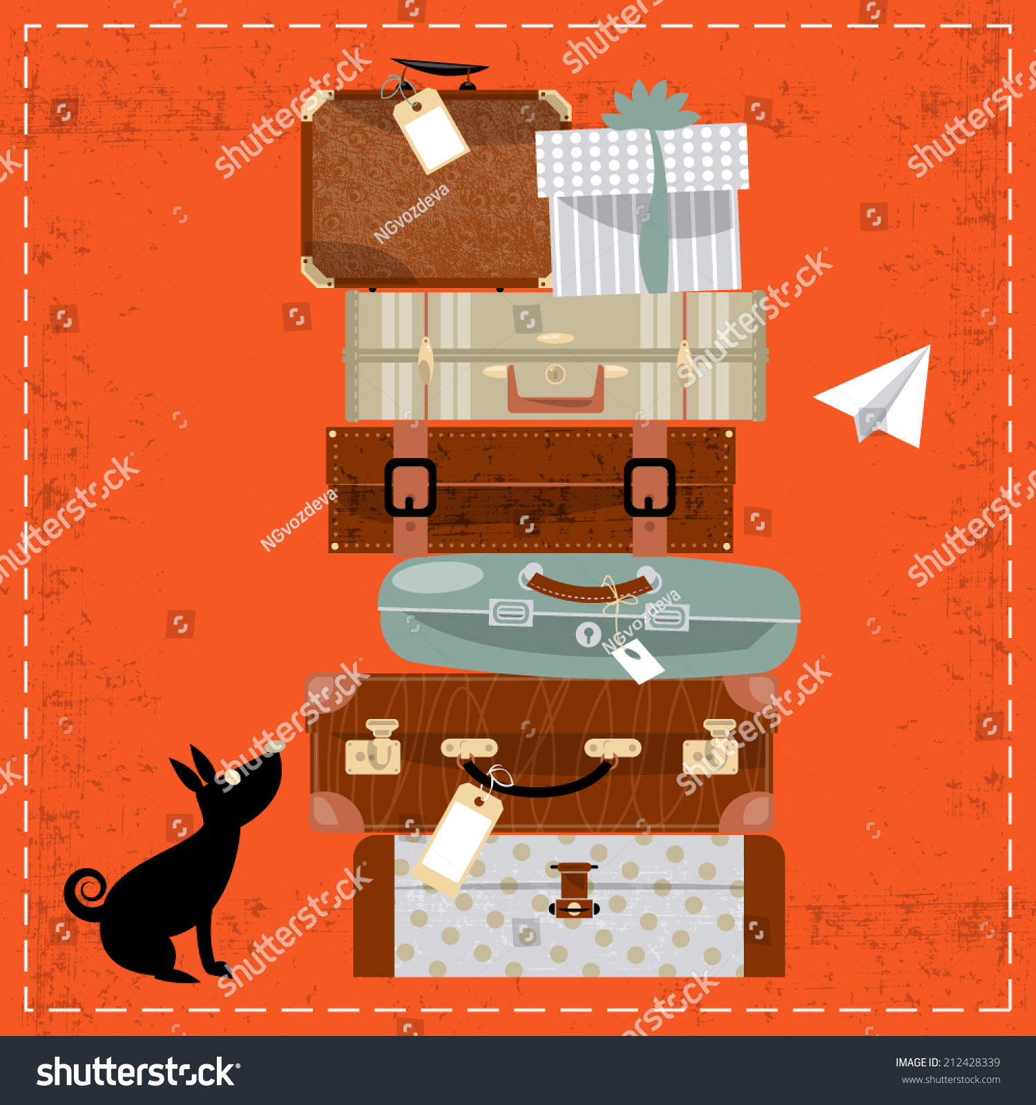 Travel concept. Stack of vintages suitcases. Vector illustration.