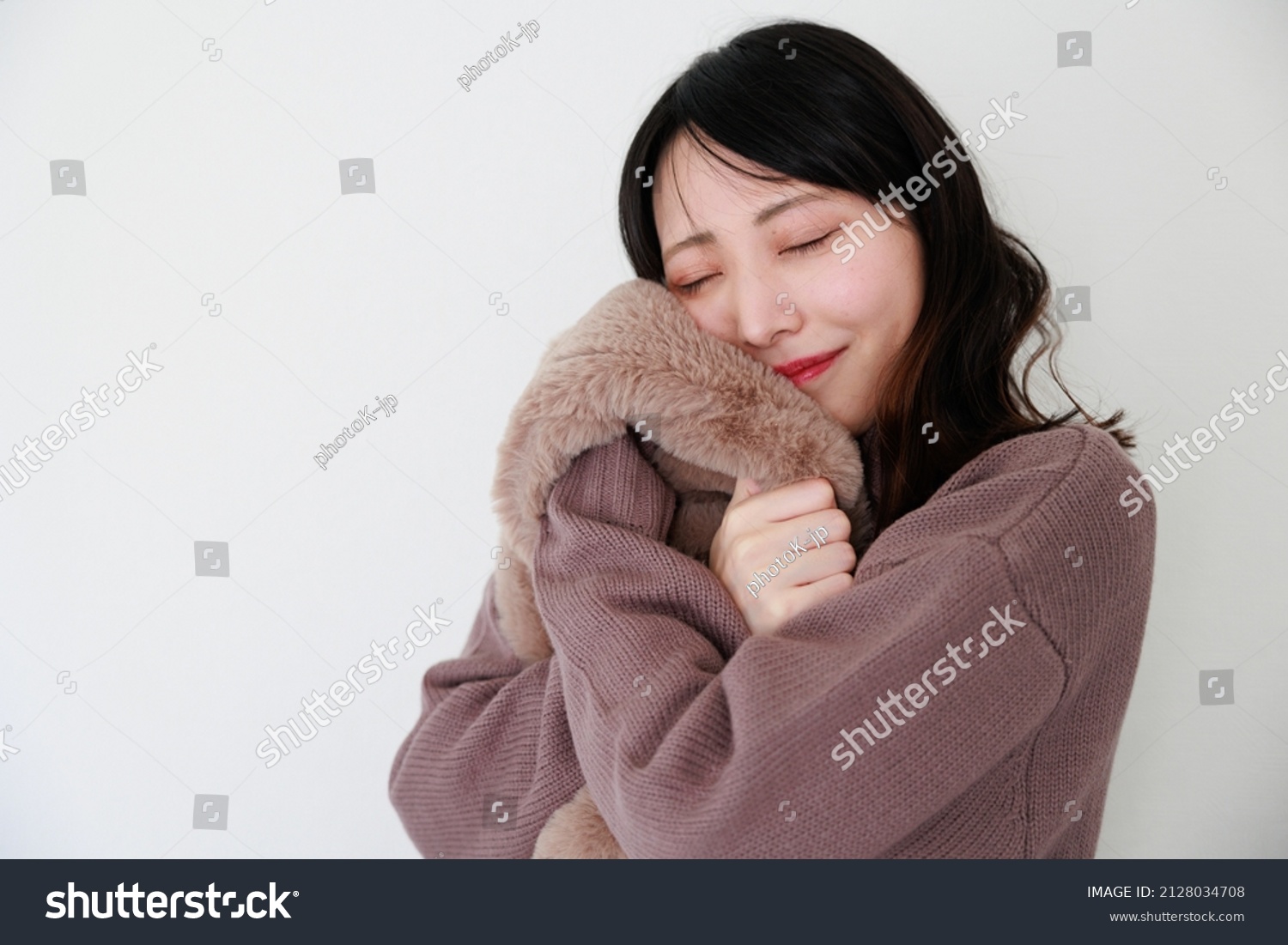 Japanese woman in winter clothes and white background