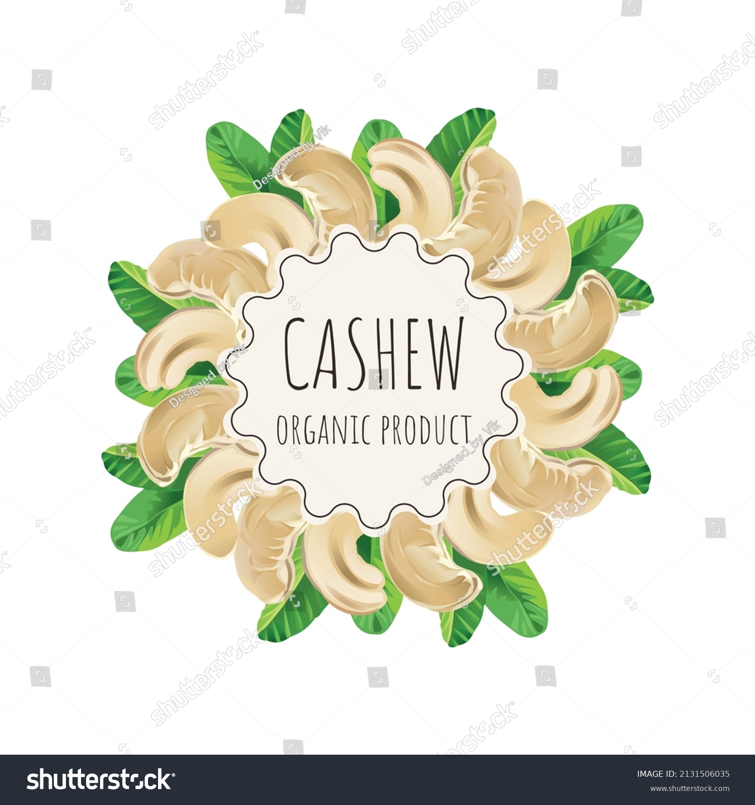 Vector cashew label for package. Collection with different nuts labels: hazelnut  walnut  pistachio  peanut  brazil nut  cashew  almond. Organic and natural food. Craft background