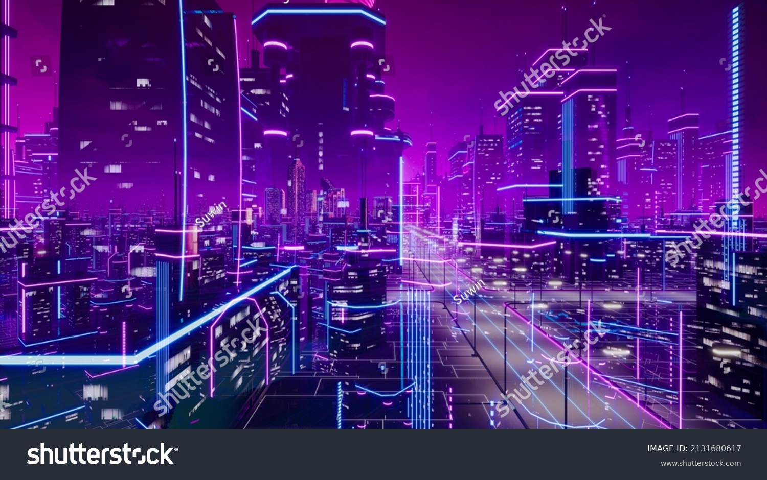 Metaverse city and cyberpunk concept  3d render