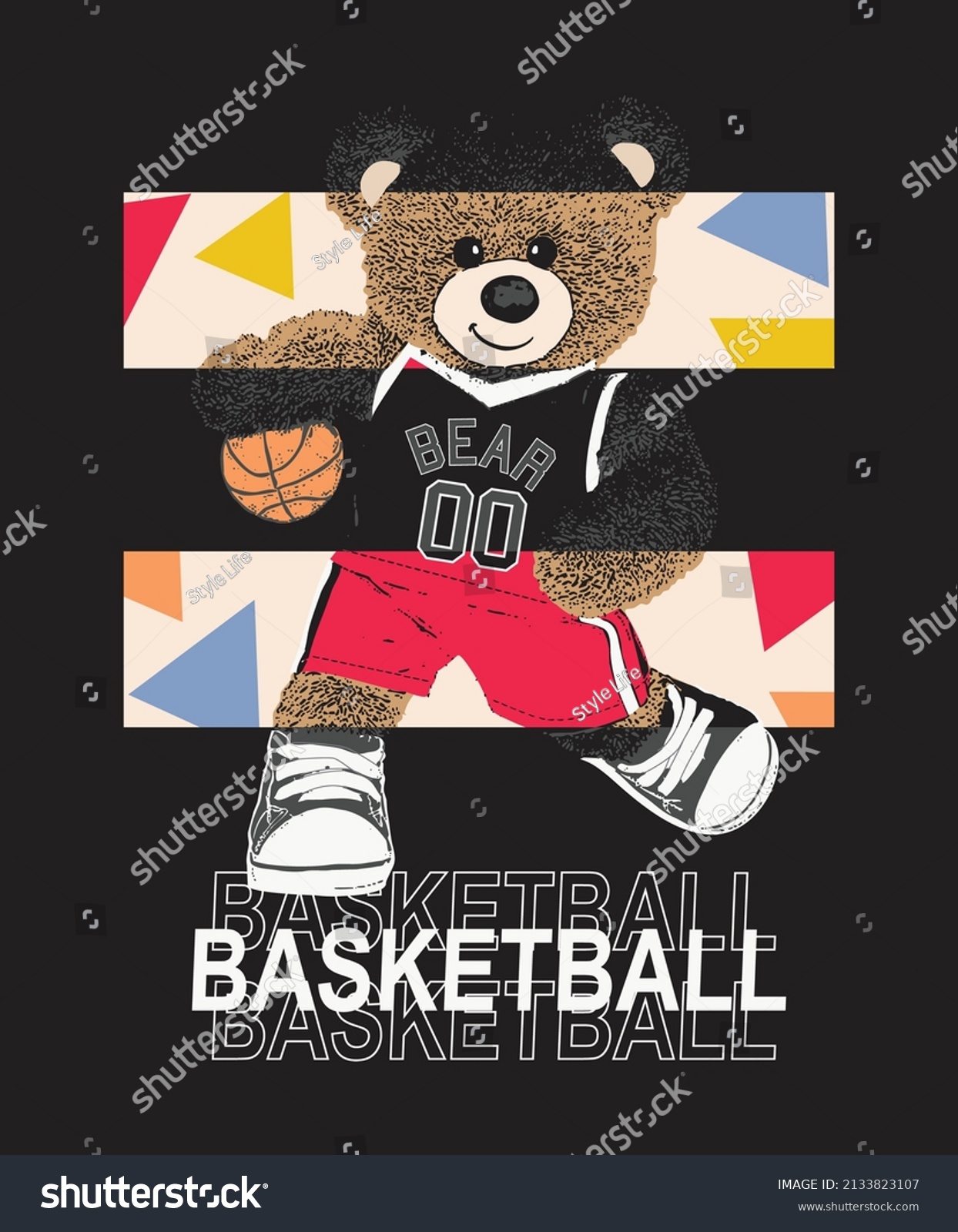 Typography t shirt slogan basketball bear illustration art