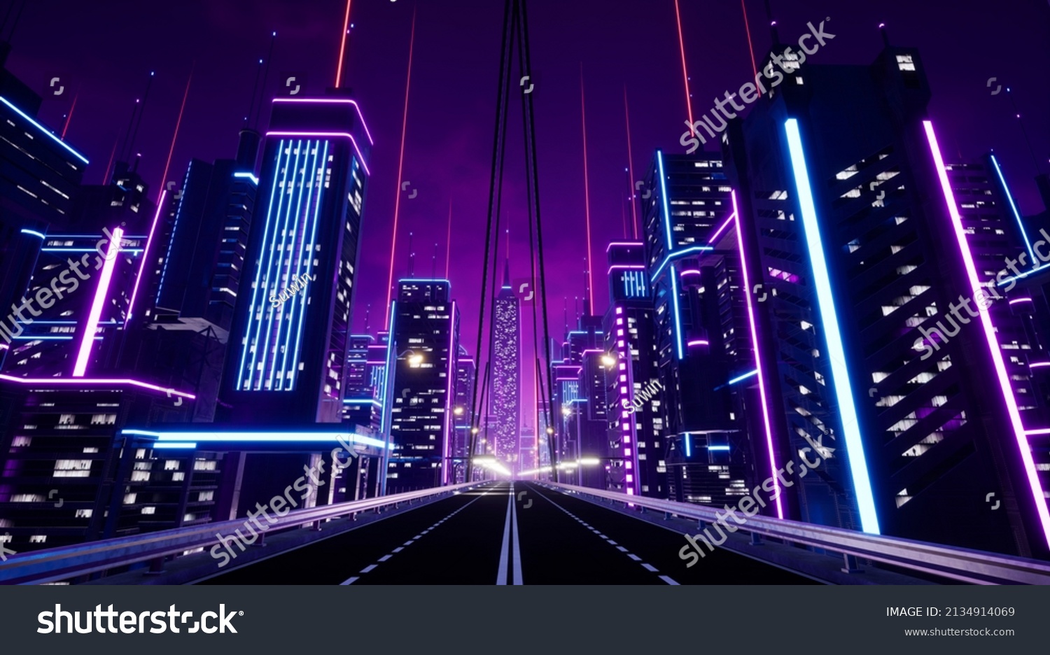 Highway in metaverse city  3d render