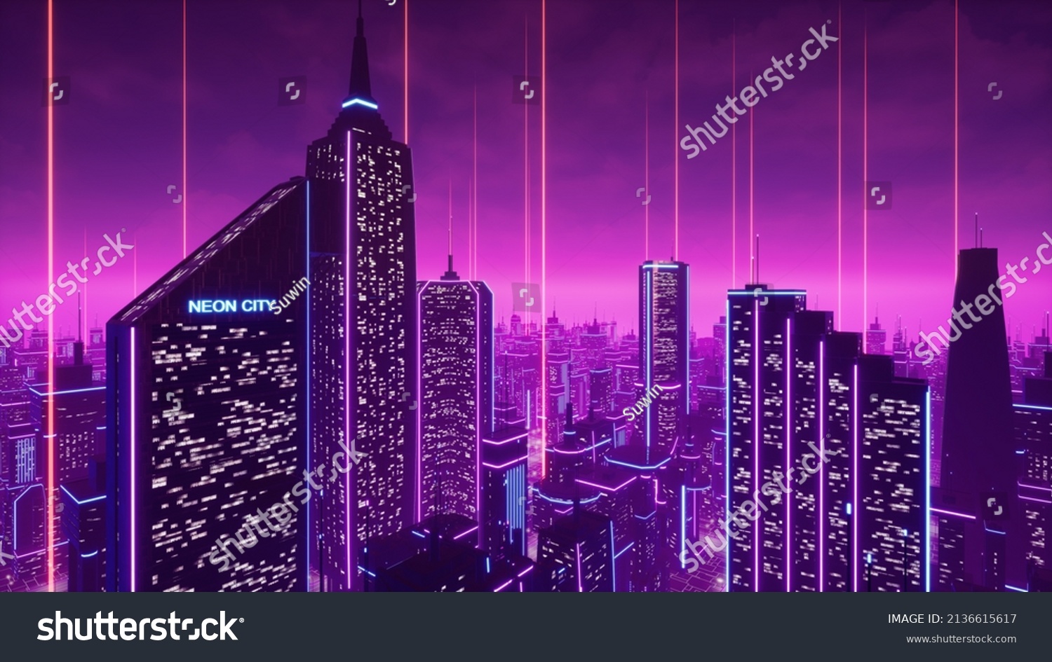 Metaverse city and cyberpunk concept. 3d render