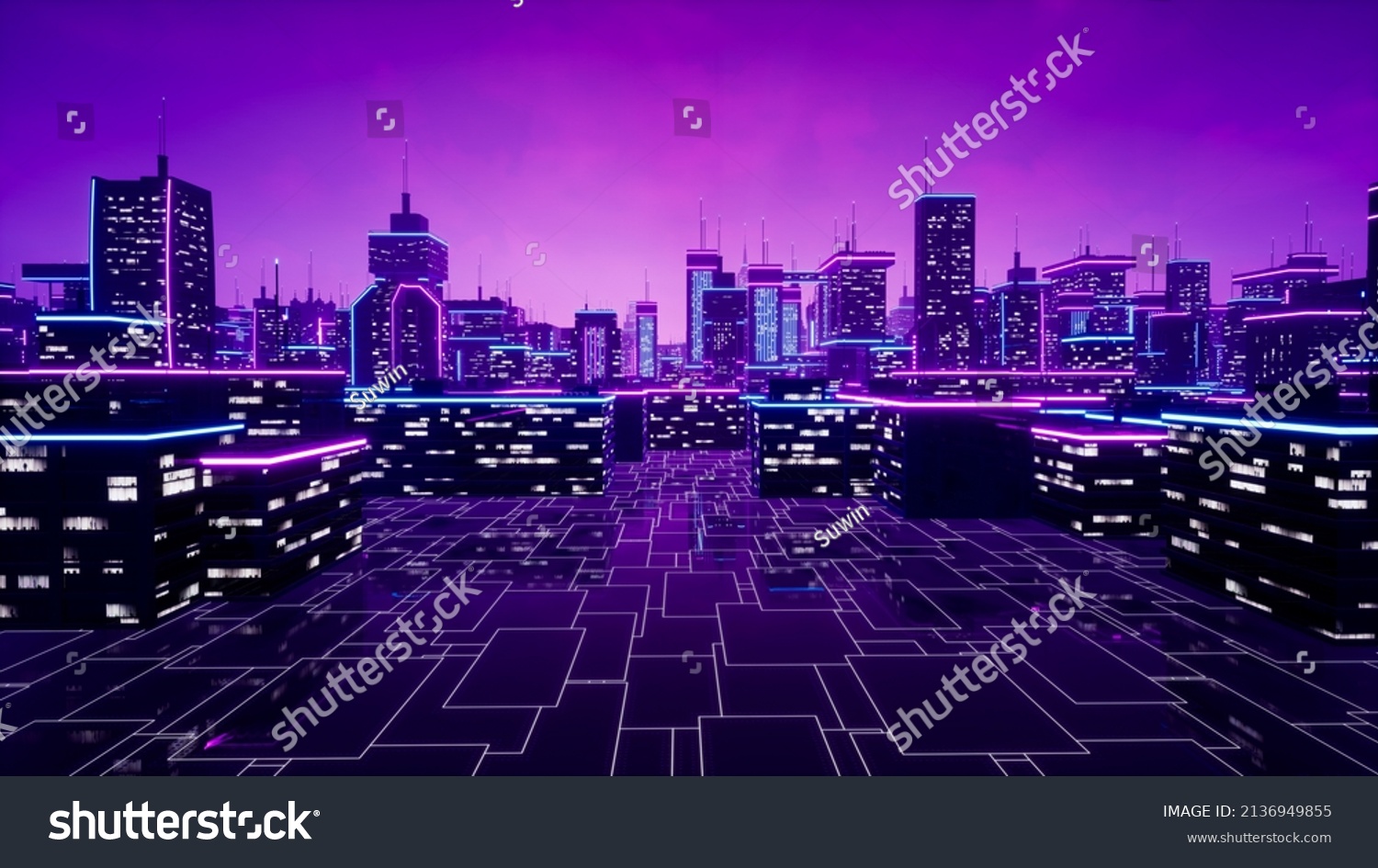 Metaverse city and cyberpunk concept. 3d render