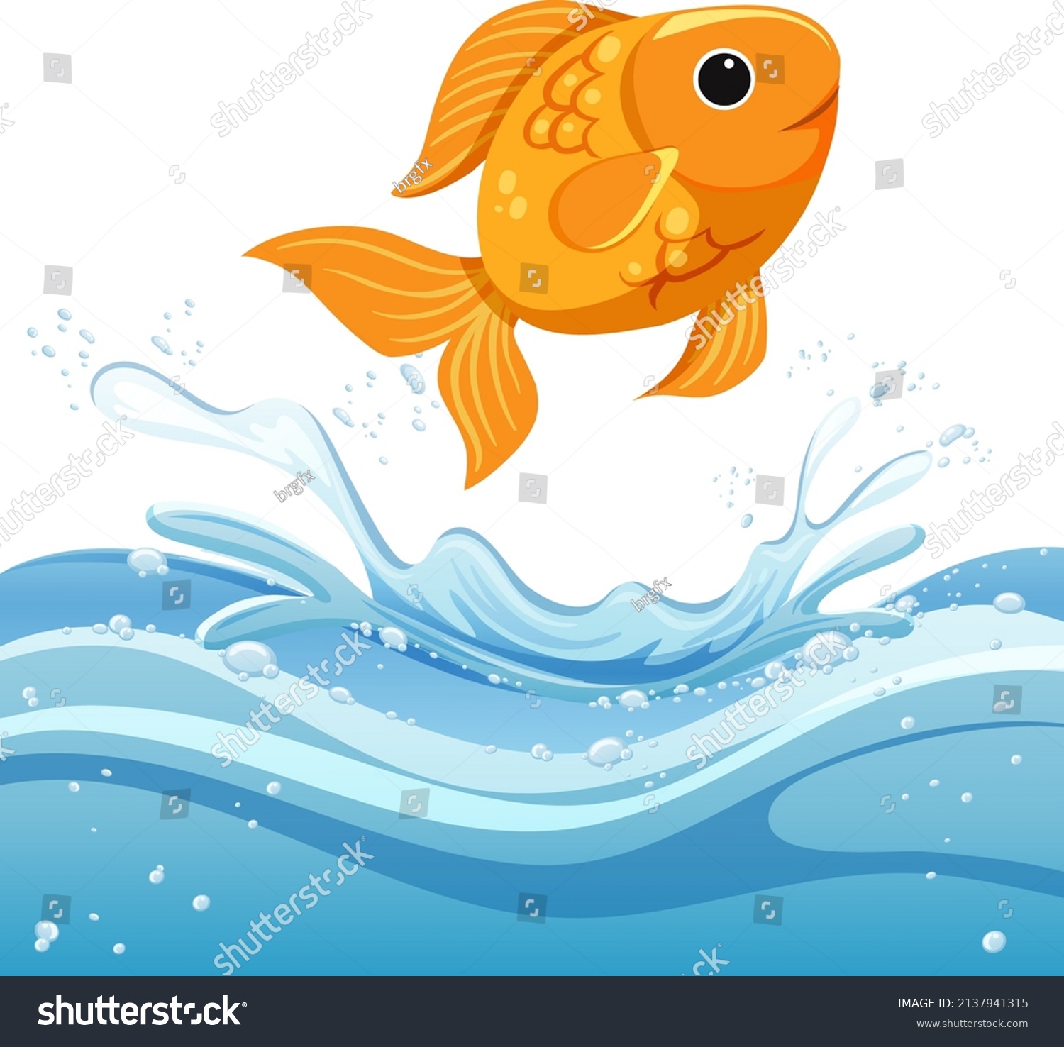 a water splash with goldfish on white background illustration