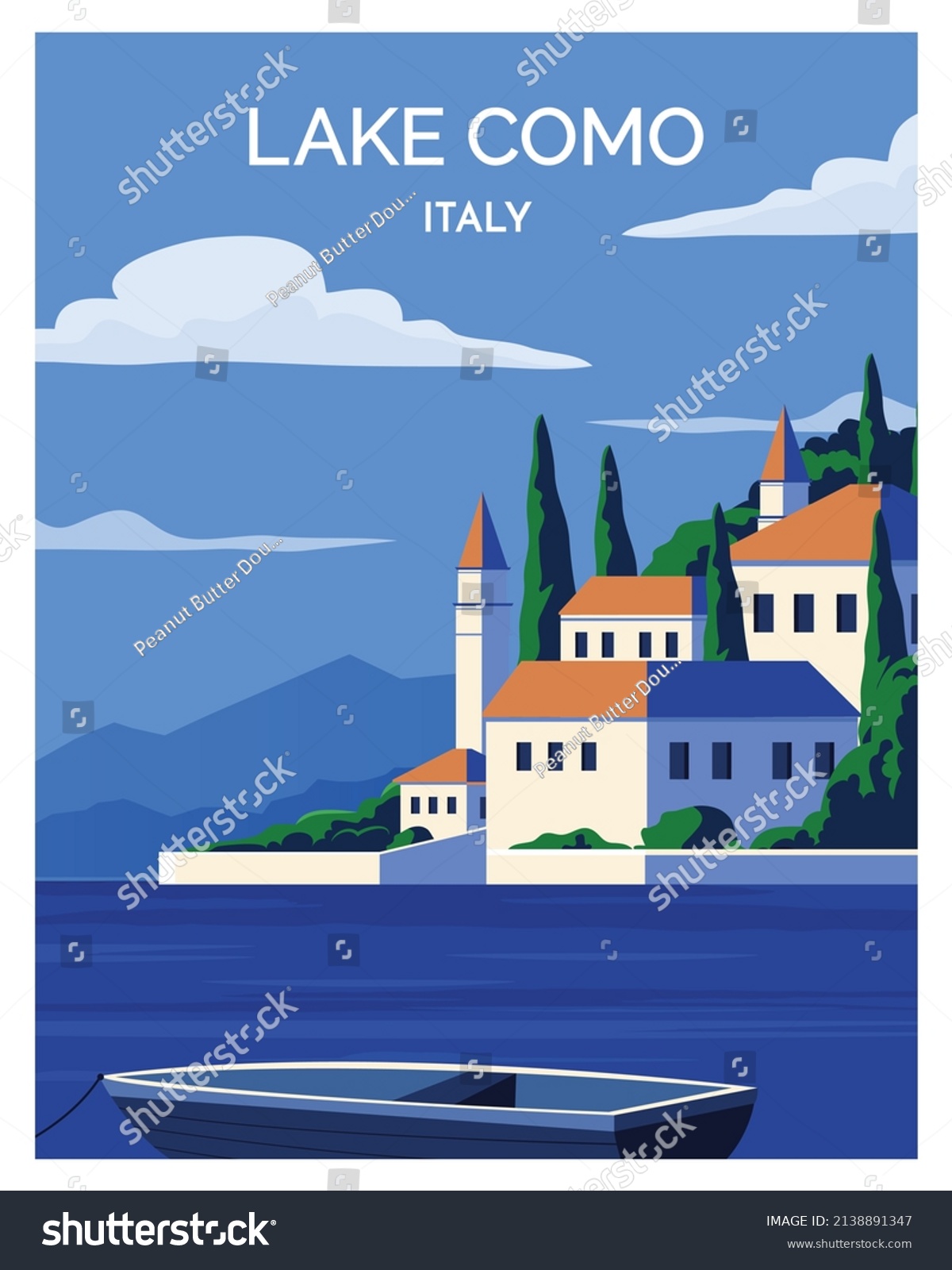 Lake como Italy Vector Illustration background landscape. suitable for  poster  postcard  art print. card.