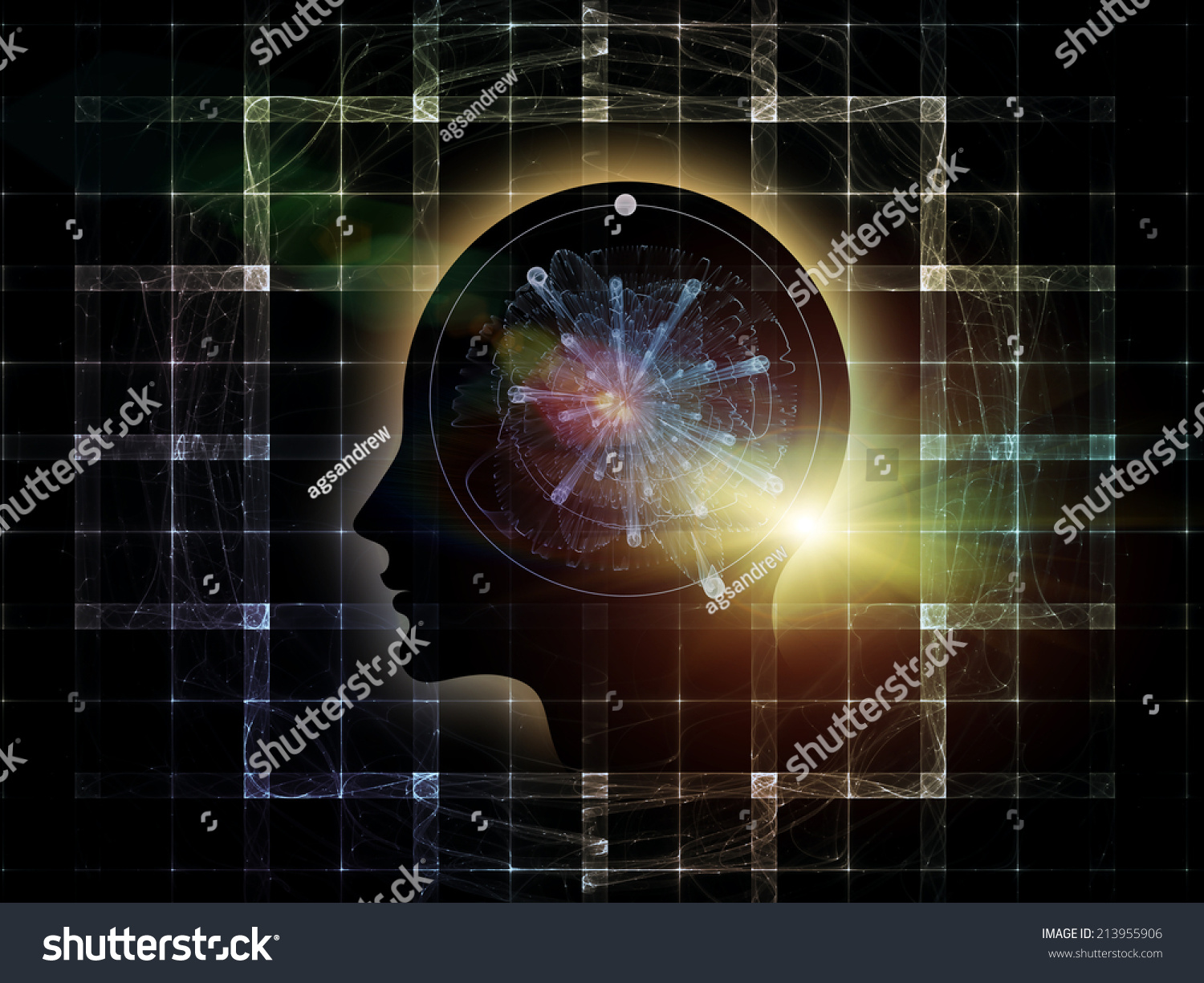 Mind Geometry series. Composition of Human profile math and design elements on the subject of reason science technology and education