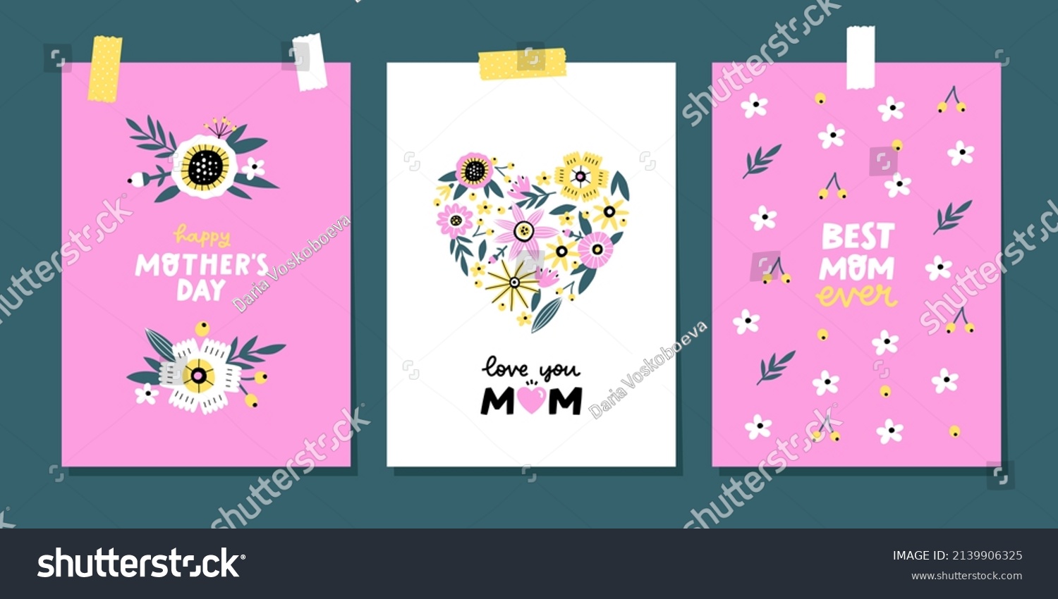 Set of Happy Mother's Day card design. Perfect for poster  greeting card or invitation. Vector illustration