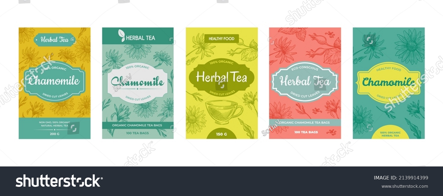 Herbal leaf tea  template label design set