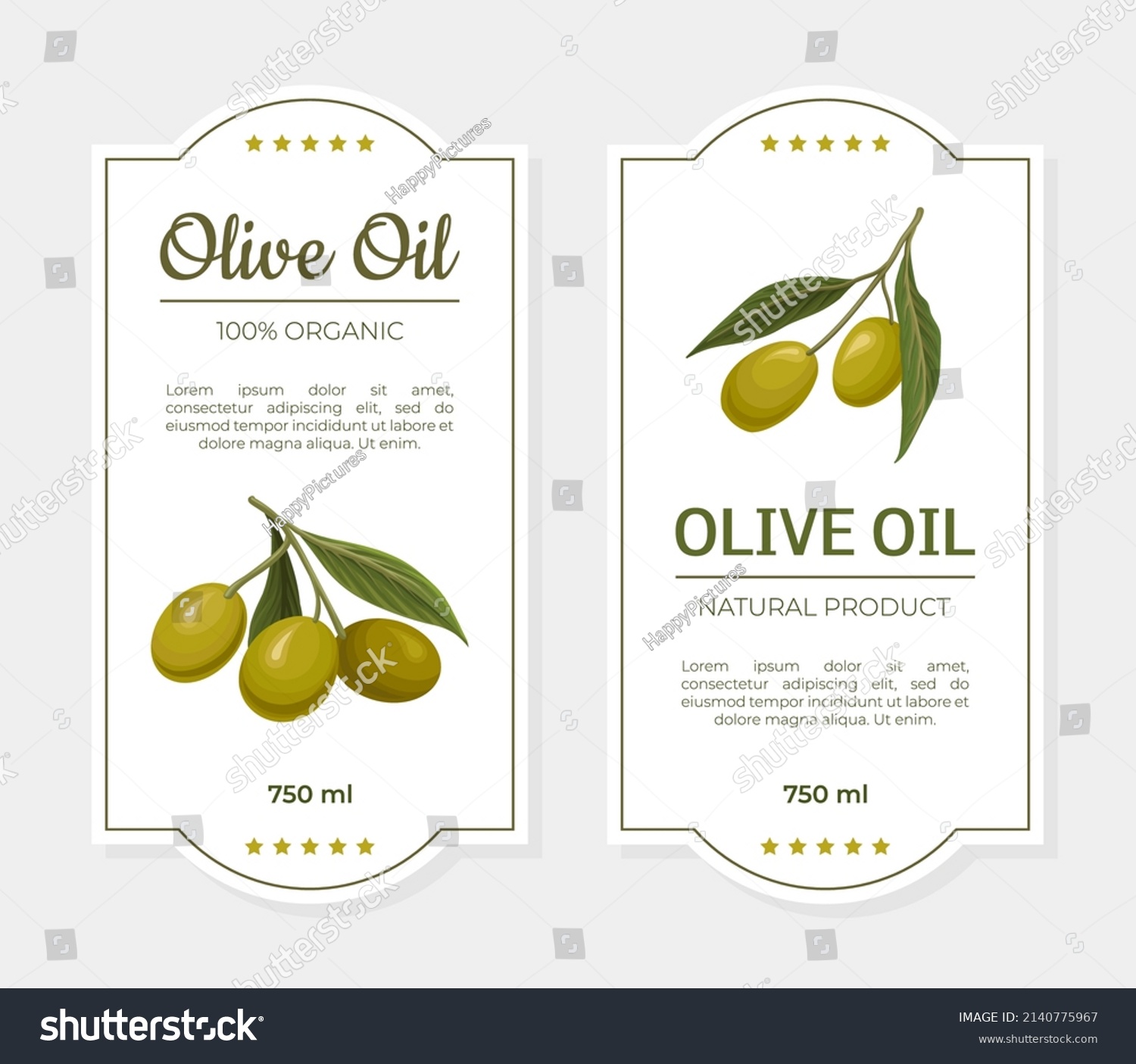 Olive oil natural product labels set. Premium quality product packaging design