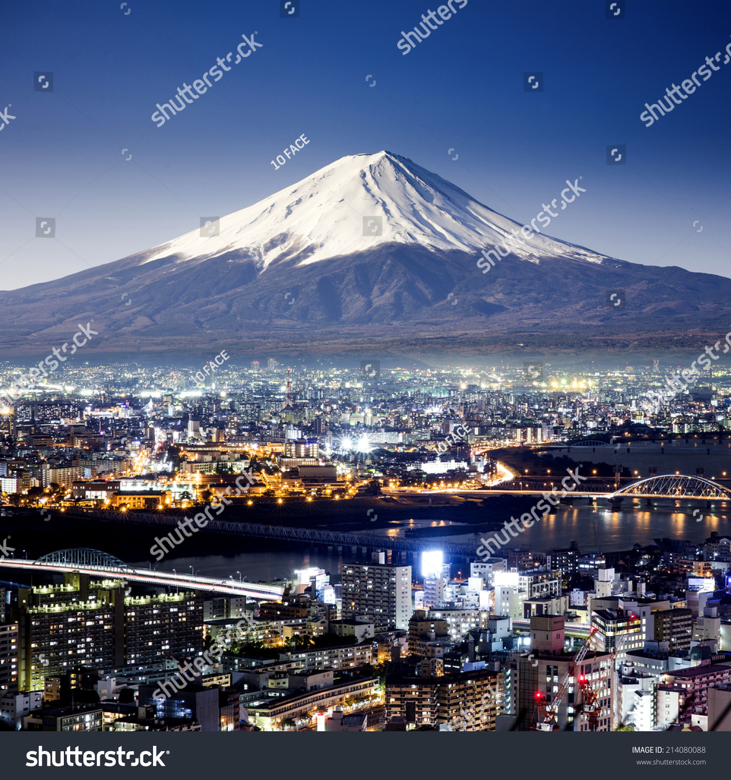 Mount Fuji. Fujiyama. Aerial view with cityspace surreal shot. Japan