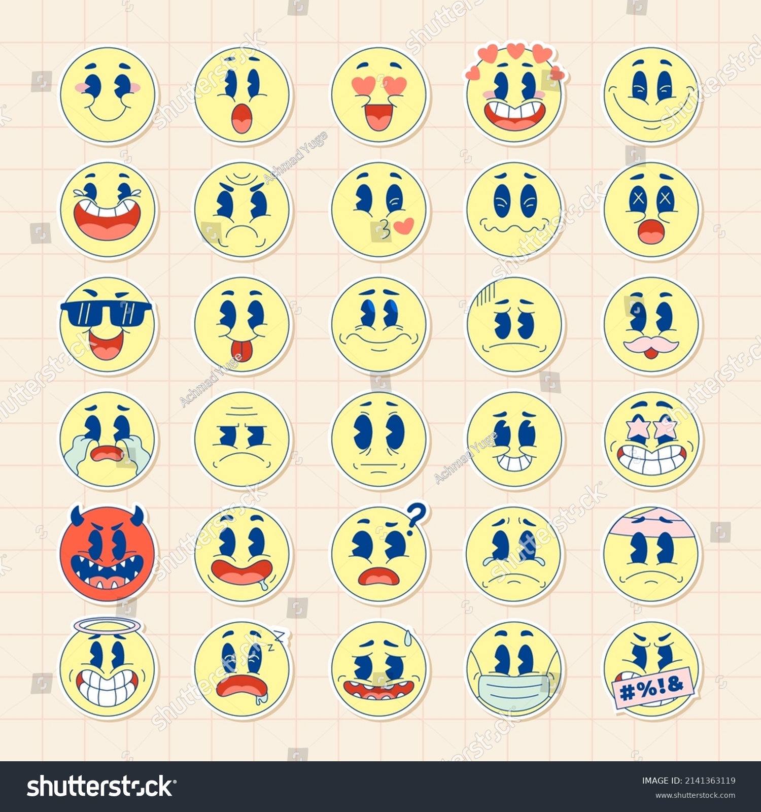 Line Art chunky Hippie Retro hippie stickers  psychedelic groovy set bundle elements. Cute vintage icons Sticker Label in 70s  80s  90s style. Flat illustration  emoticon emoji design templates.