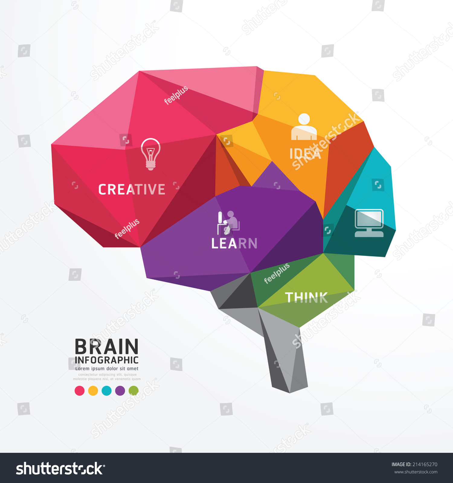 Vector Brain Design Conceptual Polygon Style Abstract vector Illustration