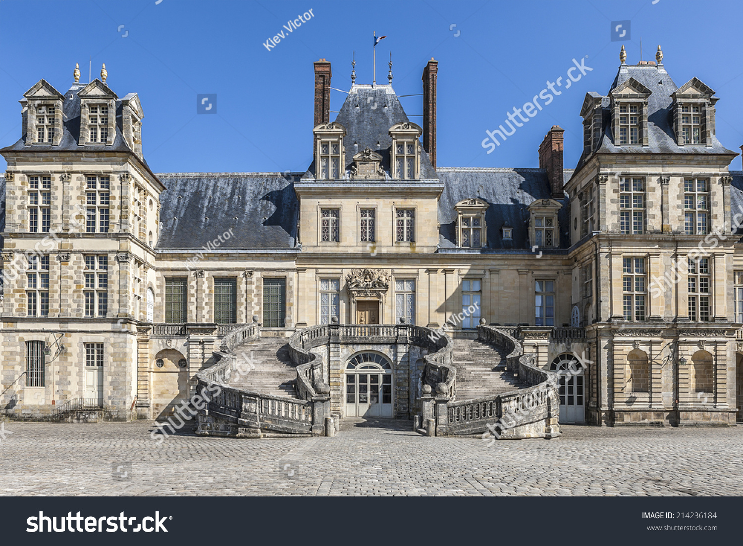 Beautiful Medieval landmark - royal hunting castle Fontainbleau. Palace of Fontainebleau - one of largest royal chateaux in France (55 km from Paris) UNESCO World Heritage Site.