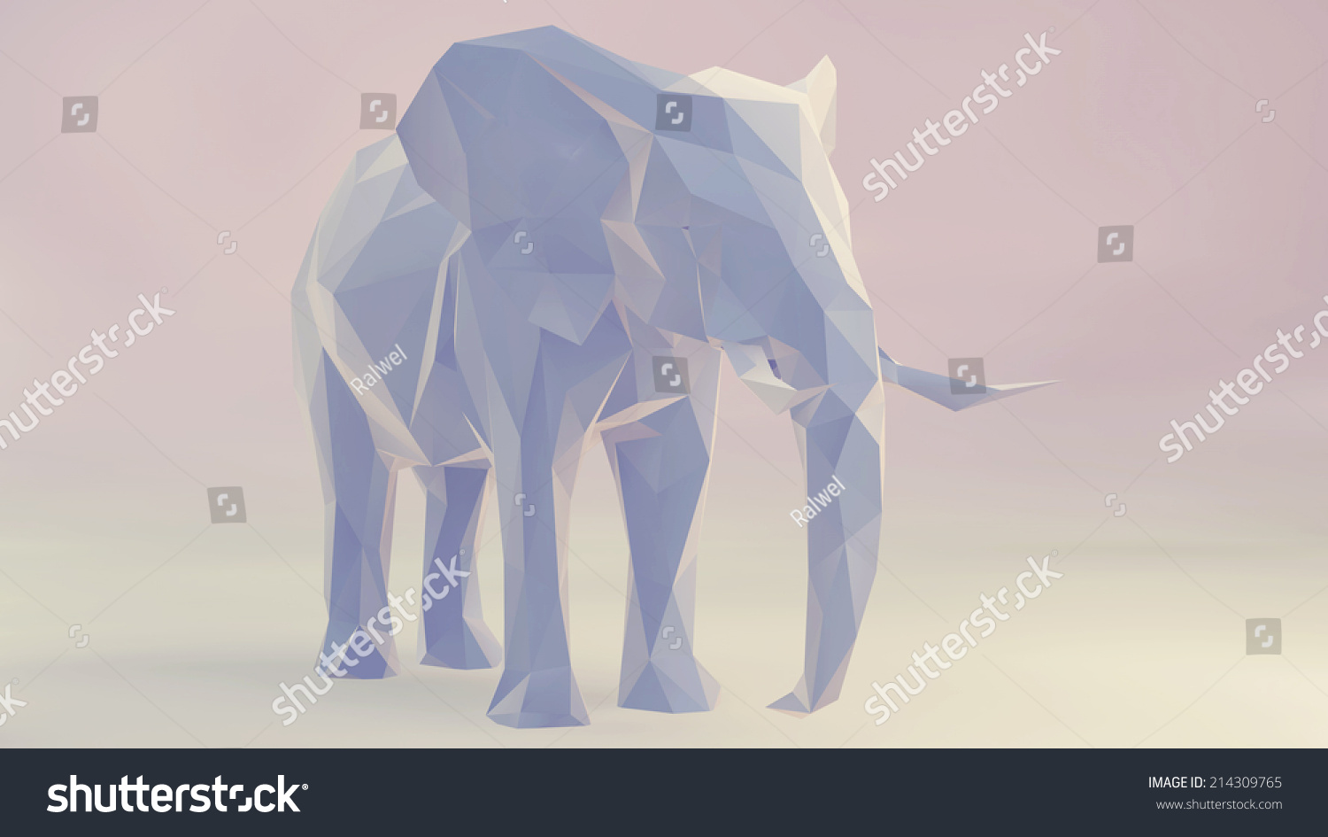3d render of elephant  abstract geometric low poly.
