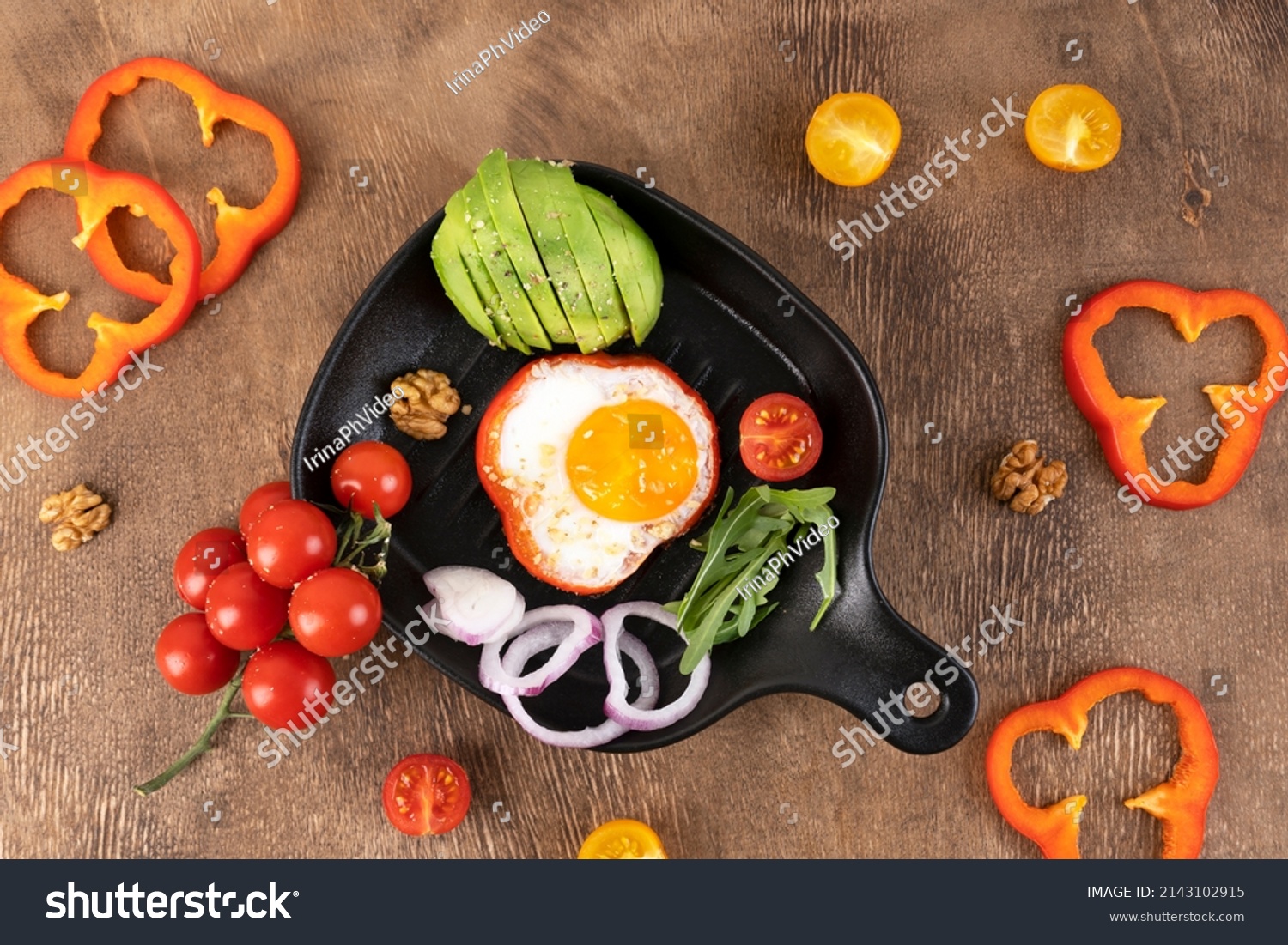 delicious family breakfast table with fried scramble