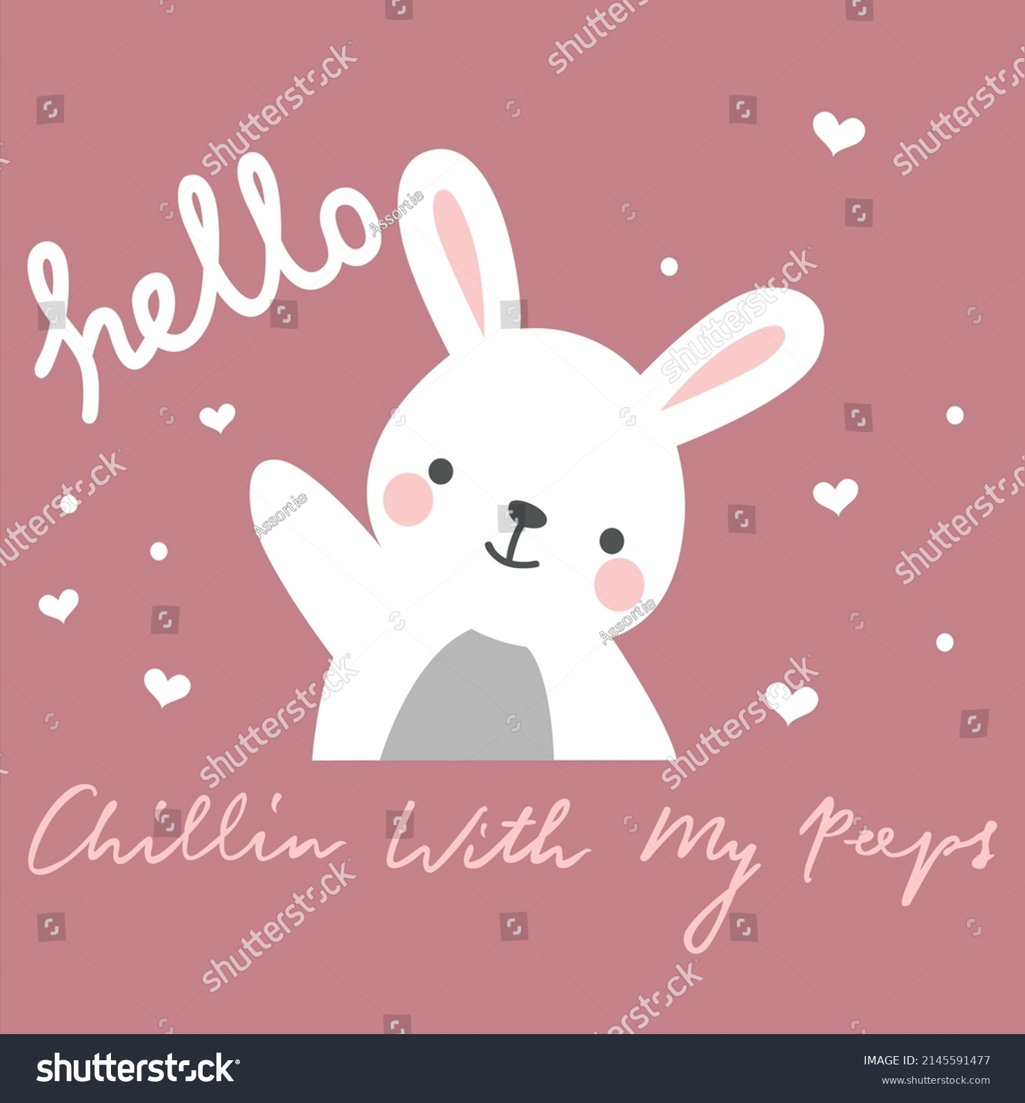 Cute Bunny Rabbit Cartoon Doodle Vector Slogan Tshirt Print Design