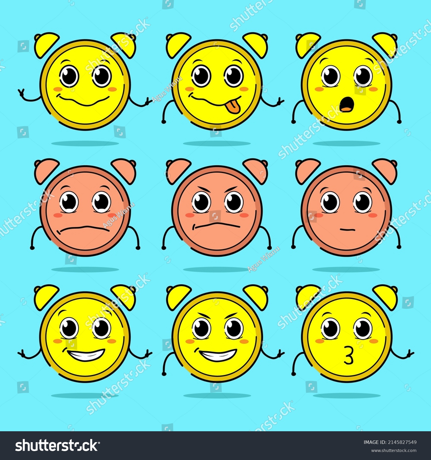 Weird cute and kawaii alarm clock cartoon face expressions collection