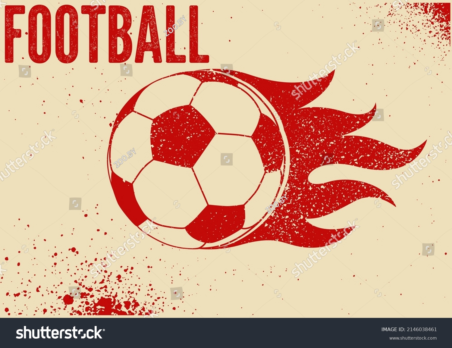 Football typographical vintage grunge style poster design. Burning flying ball. Retro vector illustration.