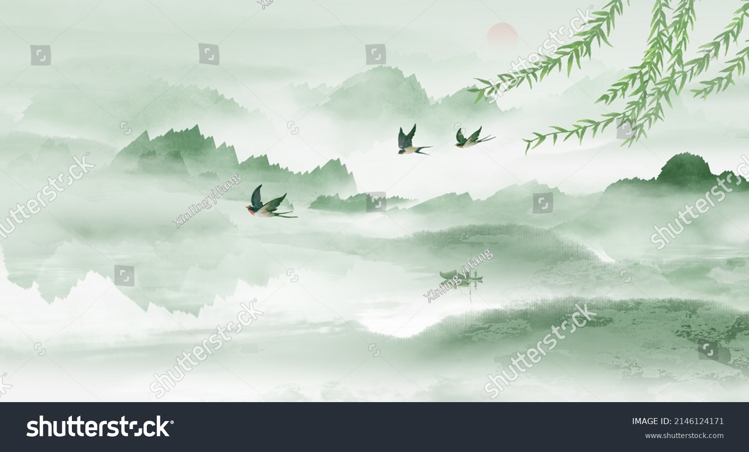 Chinese wind solar terms Jiangnan landscape illustration