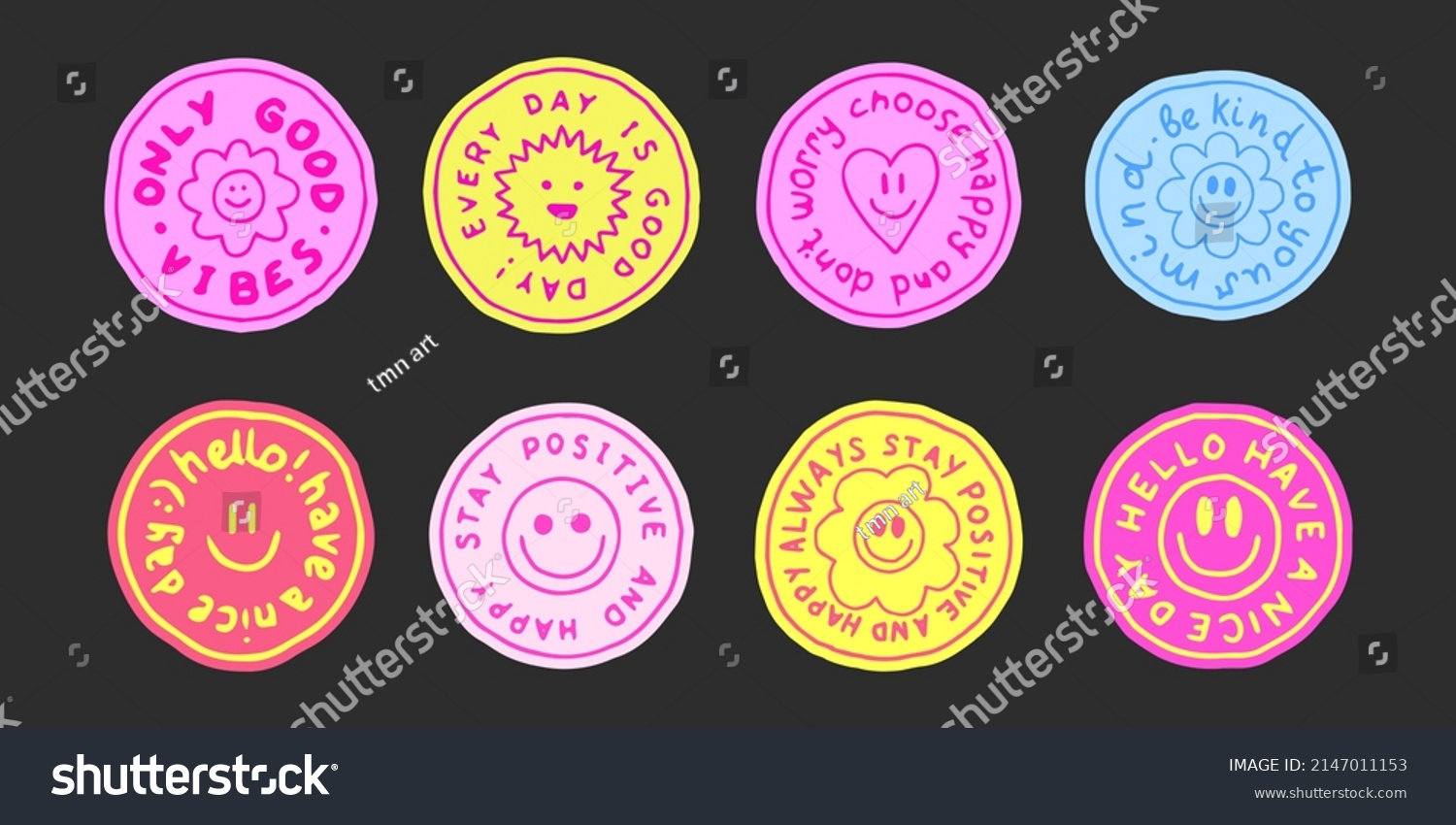 Set Of Cool Trendy Hand Drawn Stickers Vector Design. 