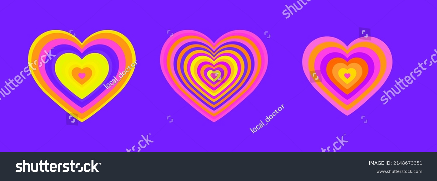 Psychedelic the 70's style background with neon acid colored hearts.