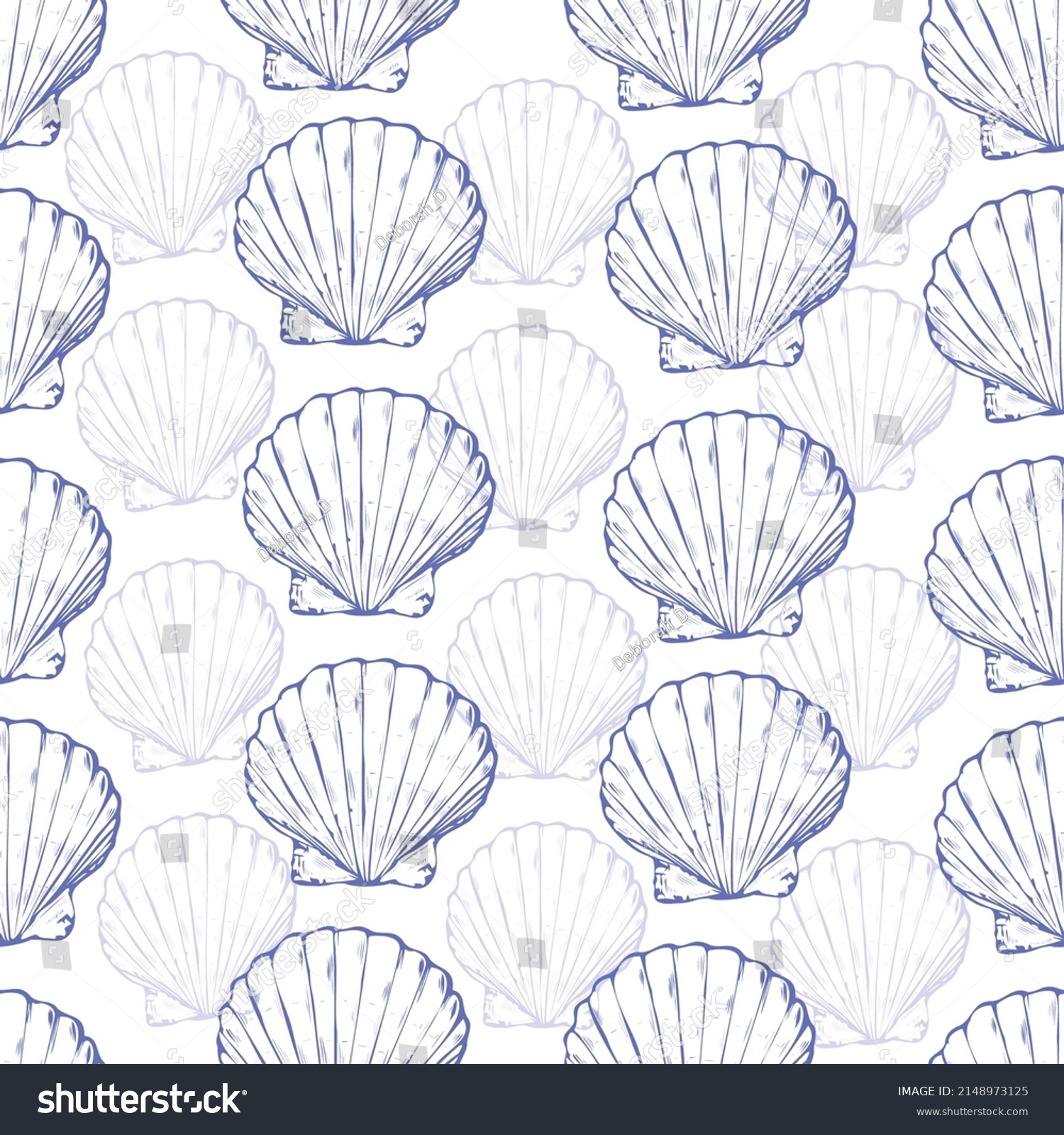 Textile pattern composed of sea shells. Drawing with digital pencil ...
