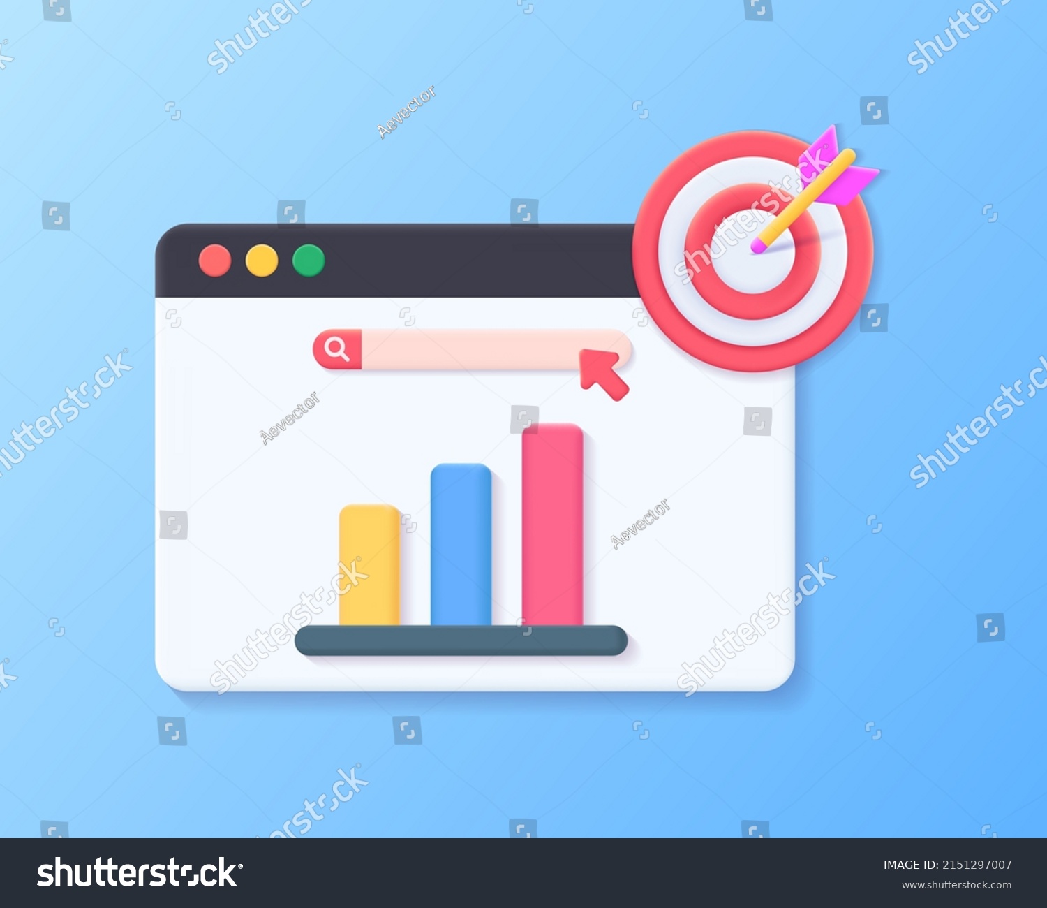Realistic web analytics vector isolated. 3d vector icon chart  monitoring  graph  website target illustrations design concept