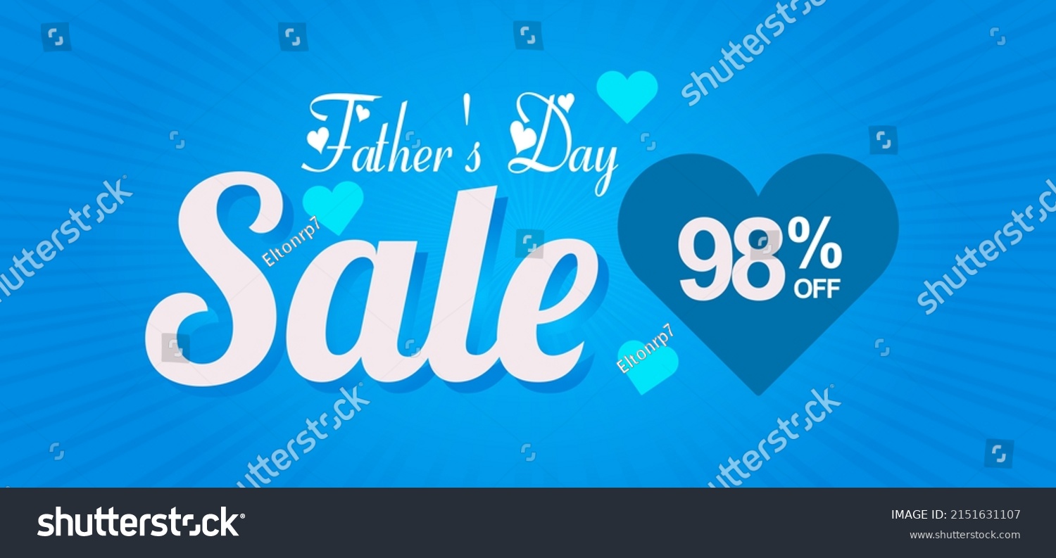 Father's Day Sale 98% off. Banner with an elegant blue heart and shiny background with a special offer