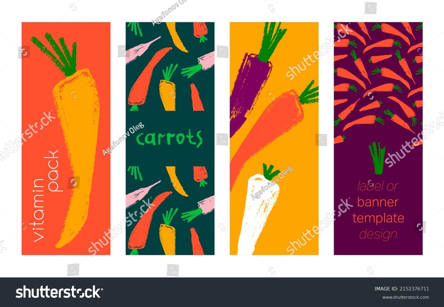 Vitamin A label with vector carrot pattern seamless. Textured hand-drawn carrots background. Healthy eating concept. Vegetable drawing for vitamin banner  natural juice packaging. Beta carotene.