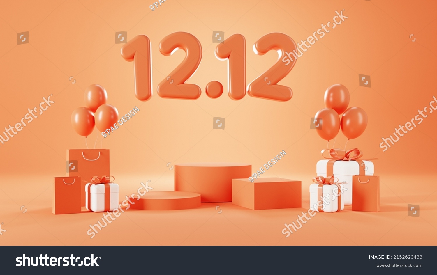 12.12 Shopping sale day Poster or banner with gift box and shopping bag.12 December sales banner template design for social media and website. 3d rendering