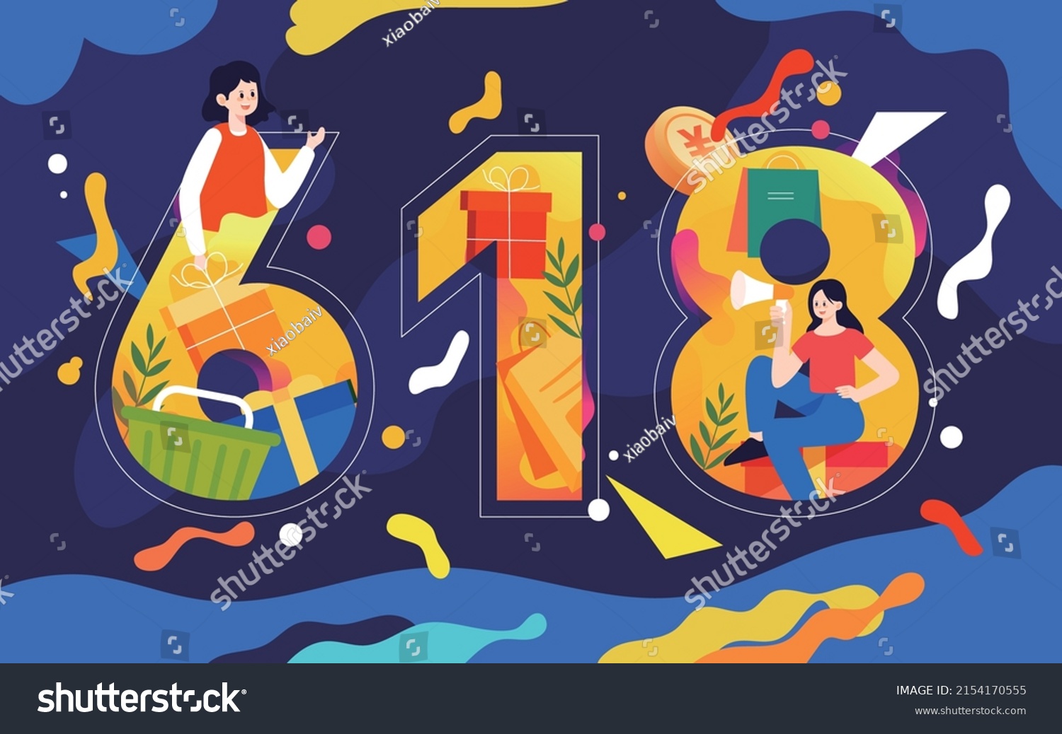 Girl is shopping with a lot of shopping bags  various goods and gift boxes in the background  vector illustration