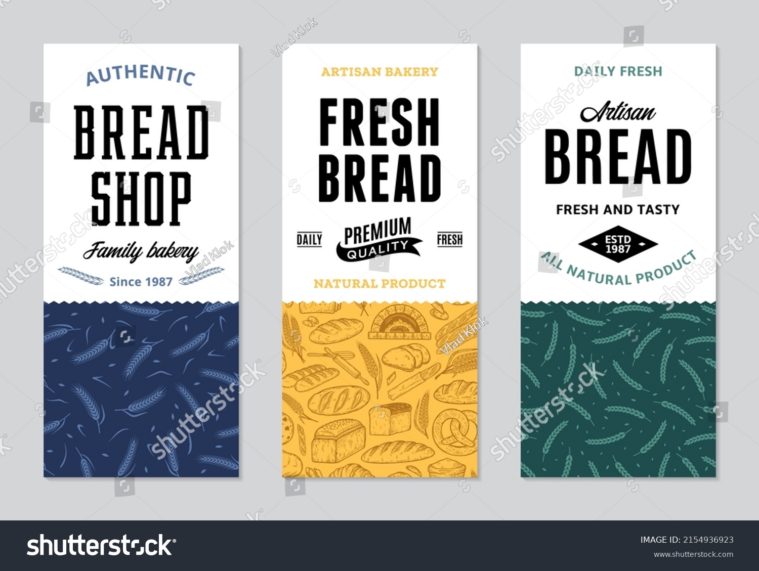 Bread labels in modern style. Bread and packaging design templates for baked goods  bakery branding and identity. Vector bakery illustrations and patterns