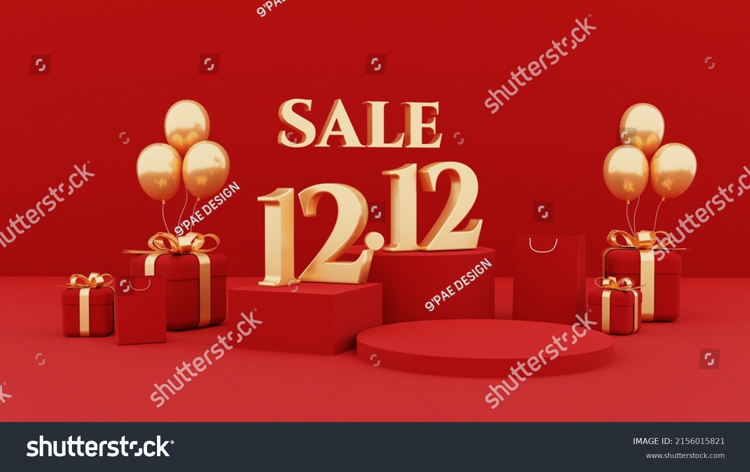 red 12.12 Shopping sale day Poster or banner with gift box and shopping bag.12 December sales banner template design for social media and website. 3d rendering