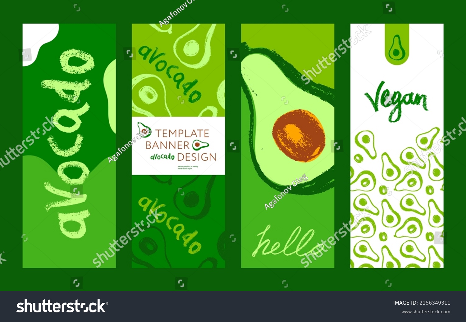 Vector banner template with avocado pattern for healthy food website  organic cosmetics products. Hand drawn Avocados for vegetarian cooking shop design  label  badge  packaging. Trendy ingredients.