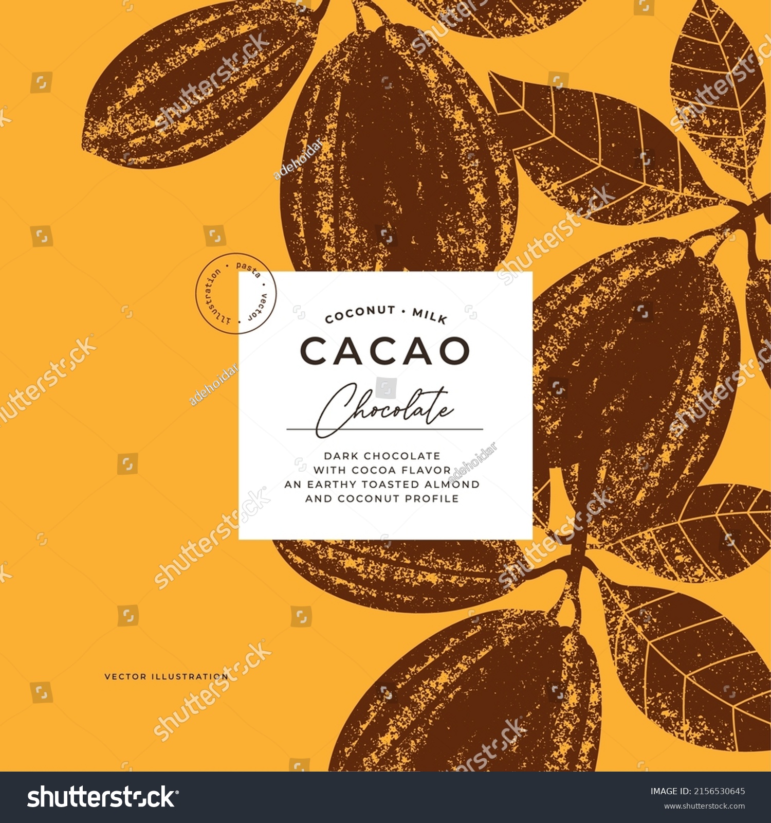 Cocoa bean textured illustration. Vintage style design template. Chocolate cacao bean