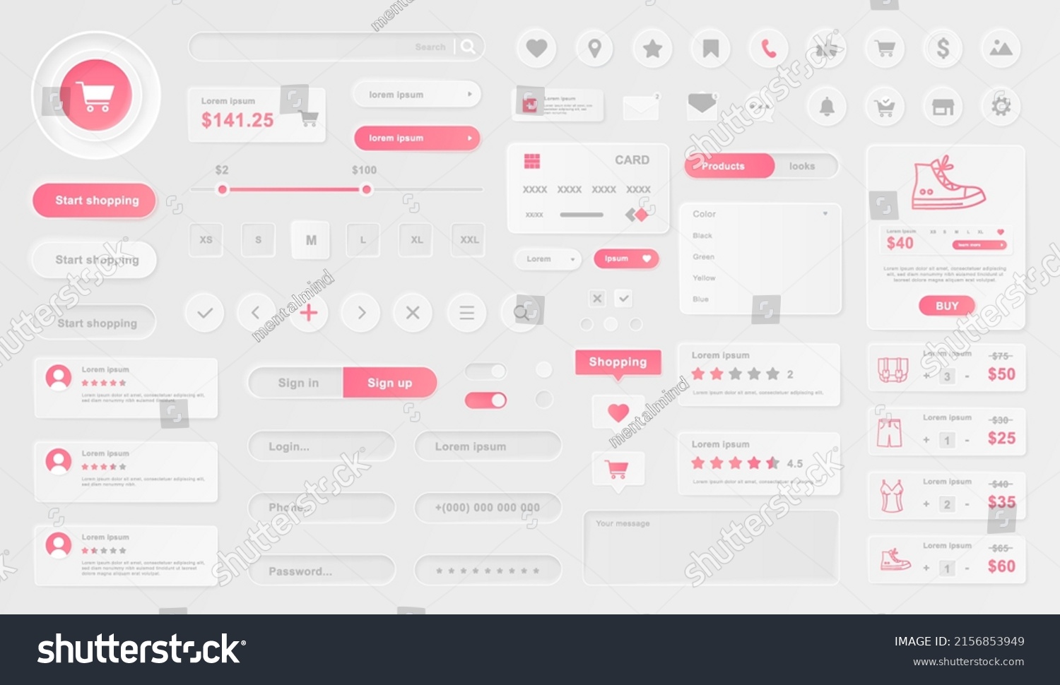 Shop application interface. Collection of graphic elements for website design  interface development and templates. Online market. Cartoon flat vector illustrations isolated on white background