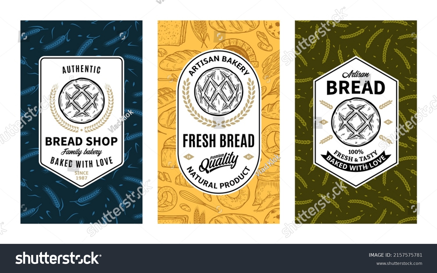 Bread labels in modern style. Bread logo and packaging design templates for baked goods  bakery branding and identity. Vector bakery illustrations and patterns