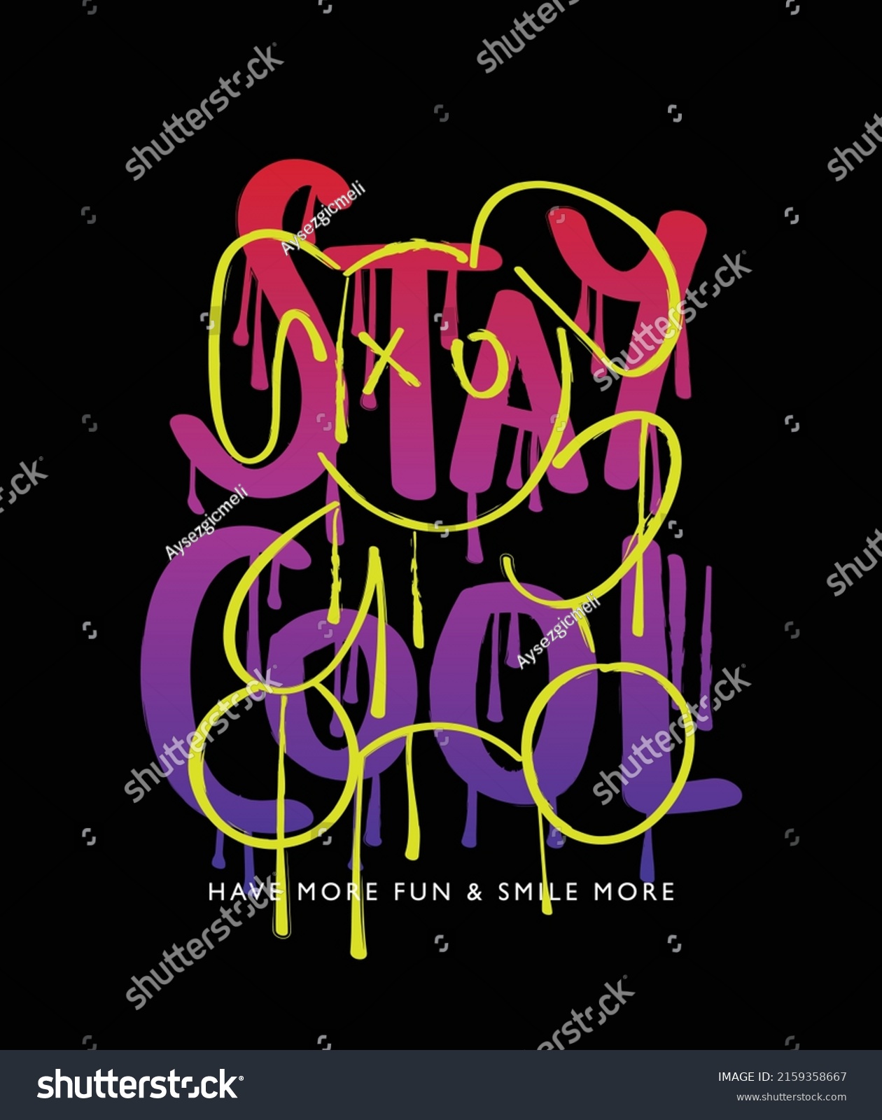 Stay cool graffiti street style slogan text with grunge neon teddy bear drawing. Vector illustration design for fashion graphics  t shirt prints.
