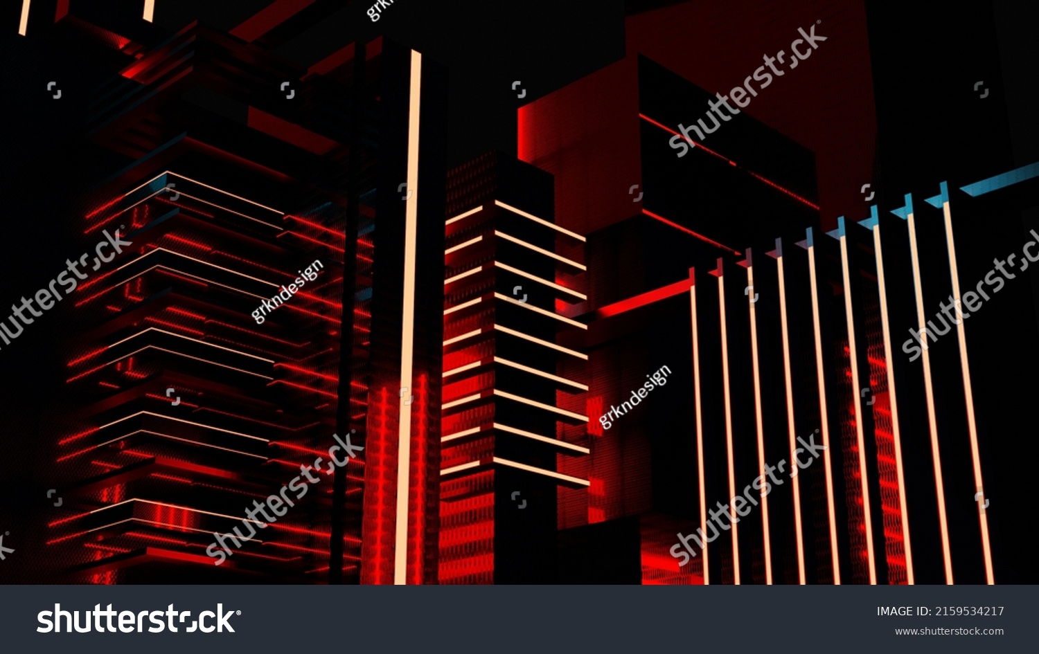 3d render cyberpunk city with blue and red neons night