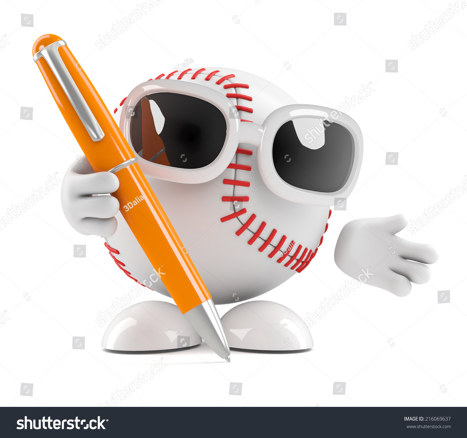 3d render of a baseball with a pen