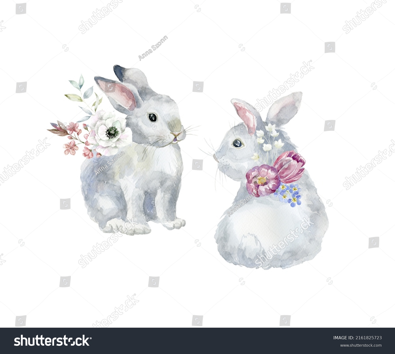 Watercolor bunny. Easter Card. Poster for children room.